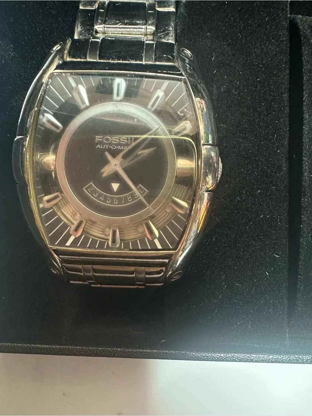 Fossil Silver Stainless Steel Watch with Black Dial